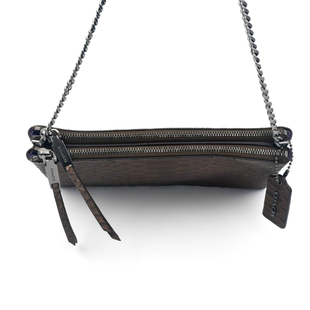 Coach Snake Embossed Double Zip Chain Crossbody Handbag - Picture 5 of 11